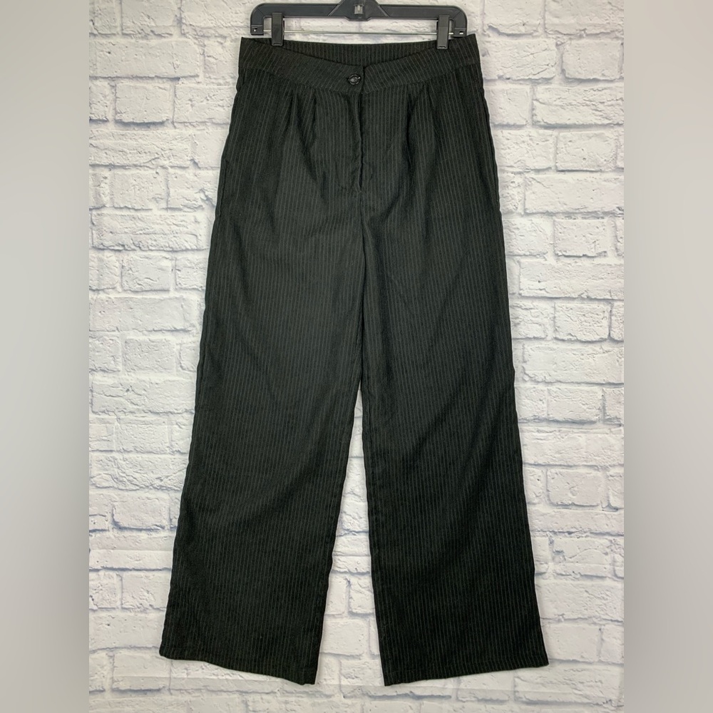 Shein Black Corduroy Wide Leg Trouser Pant Size Large 8/10